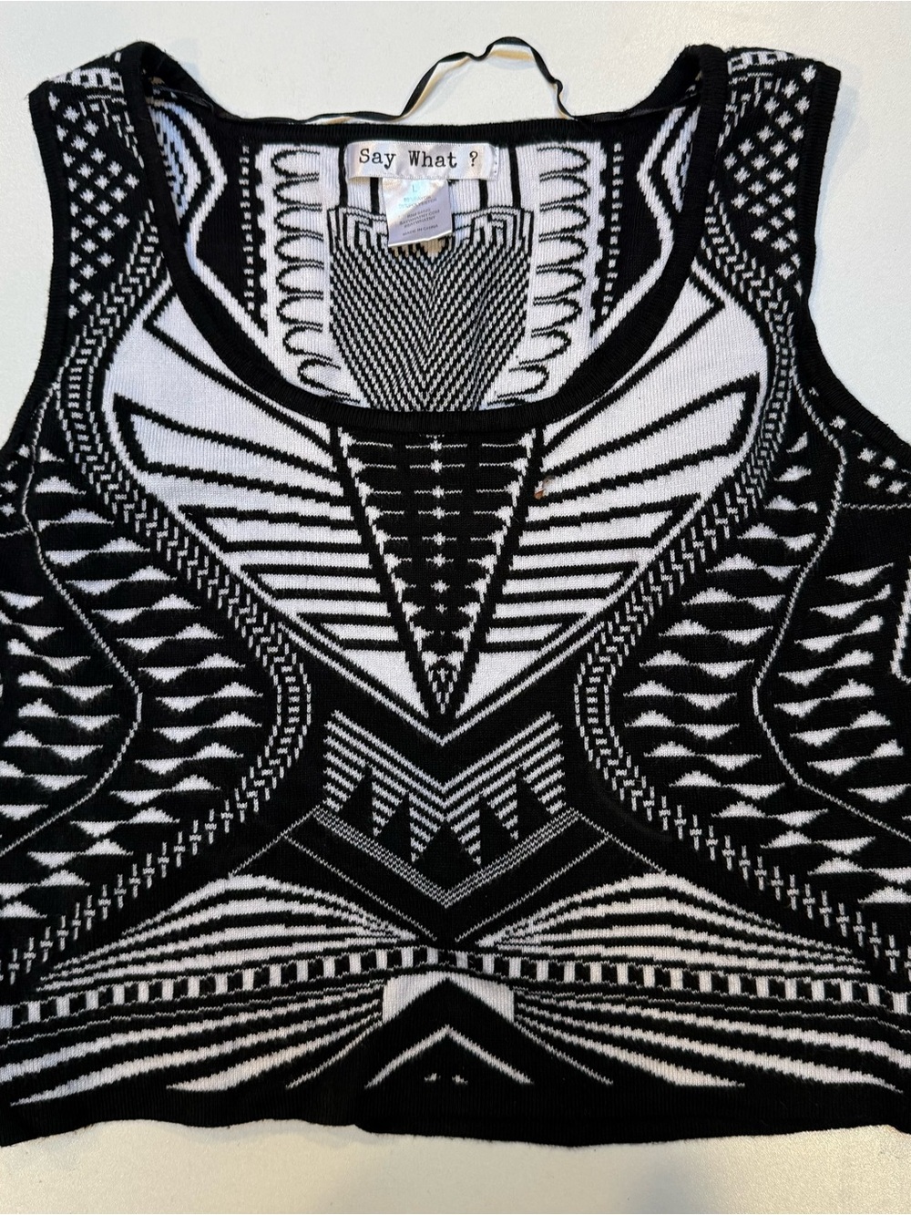 Say What? Black & White Geometric Knit Tank Dress